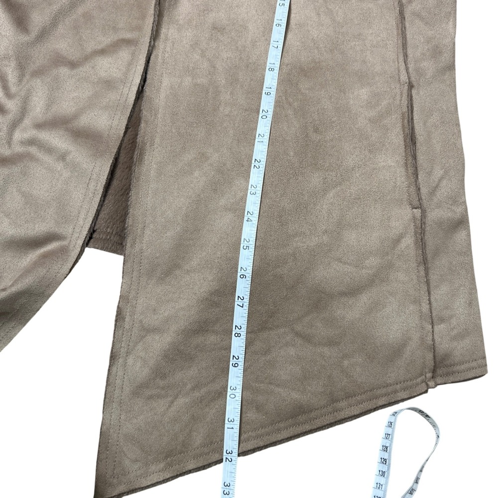 Sweet Jane Embroidered Hooded Faux Suede Fleece Lined Open Front Jacket Coat - Picture 5 of 15